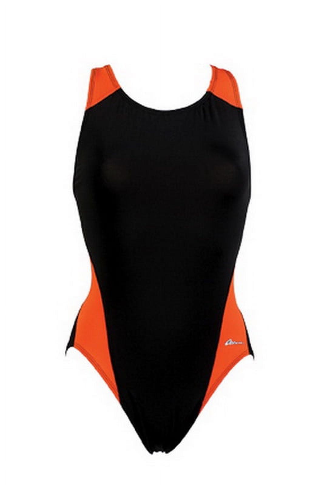 Dolfin Ocean Panel Women's Performance Swimsuit in Black/Orange, Size