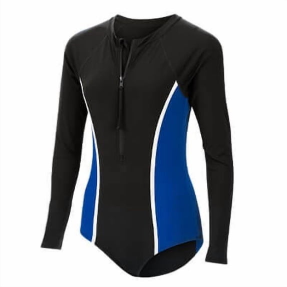 Dolfin Women's Aquashape Blocked Zip Front Mock Neck Long Sleeve Moderate One Piece 6Z00SLD