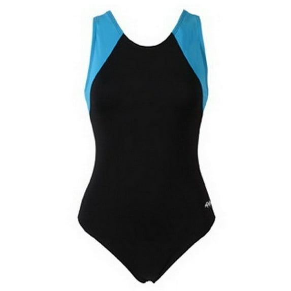 Dolfin Women's Moderate Lap Color Block Swimsuit in Black/Turquoise, Size 22