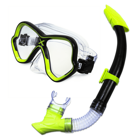 Dolfino Adult Open Mask and Snorkel Set, Black/Green, Unisex