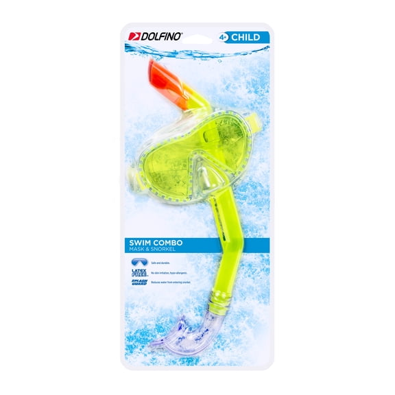 Dolfino Child Latex Free Swim Mask and Snorkel Set with Wideangle View, Yellow