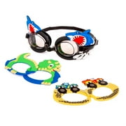 Dolfino Shark, Dino, and Monster Truck 3-in-1 Swim Adjustable Goggle Set for Children, Multi-Color, Unisex