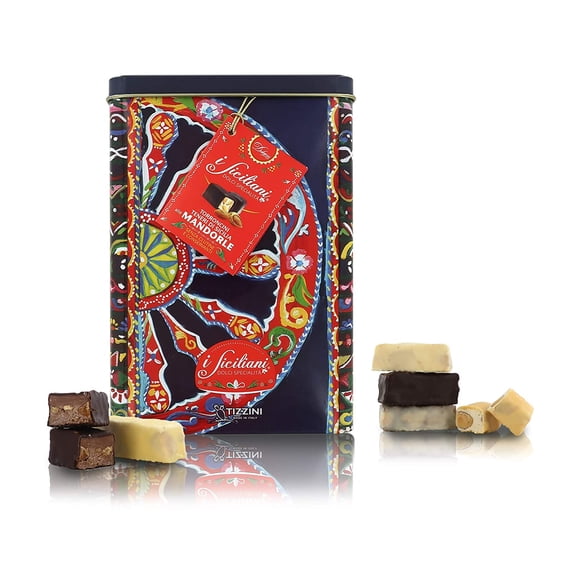 Dolgam Sweet Nougats with Almonds ''Siciliani'', Coated, in Tin Gift Box, Random Colors/Pattern, Assorted Flavors, (360gm) 12.6oz