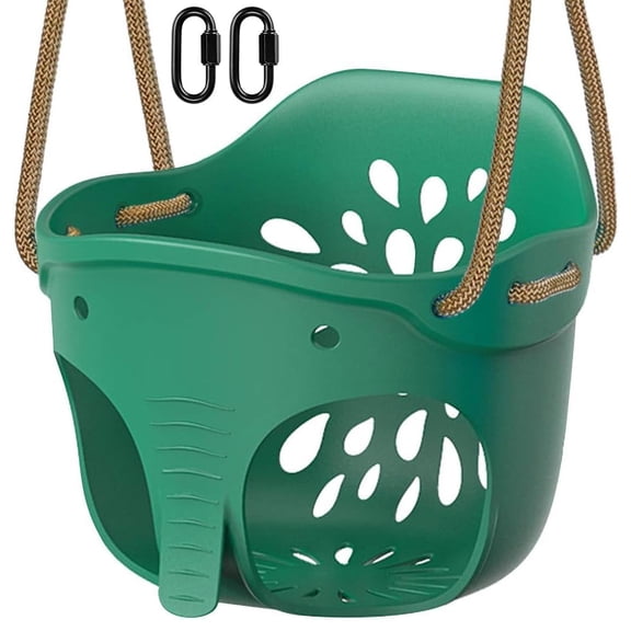 Dolibest Heavy Duty High Back Full Bucket Toddler Swing Seat with Locking Carabiners and Adjustable Rope, Cute Elephant Shape Design, 600LB Weight Limit (Bucket Swing, Green)