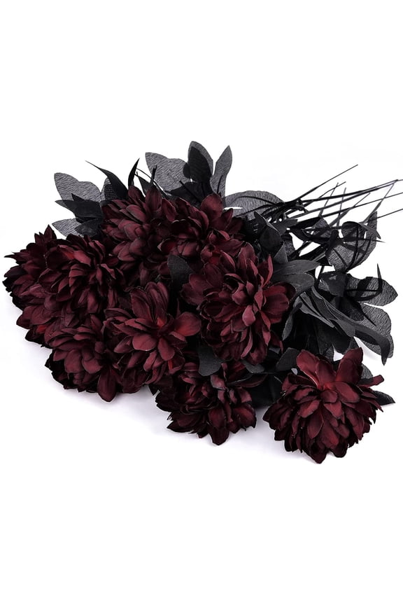 10 Pcs 16 Inch Halloween Decor Silk Dahlias Stems Artificial Flowers, Faux Halloween Flowers Arrangements Fall Decorations