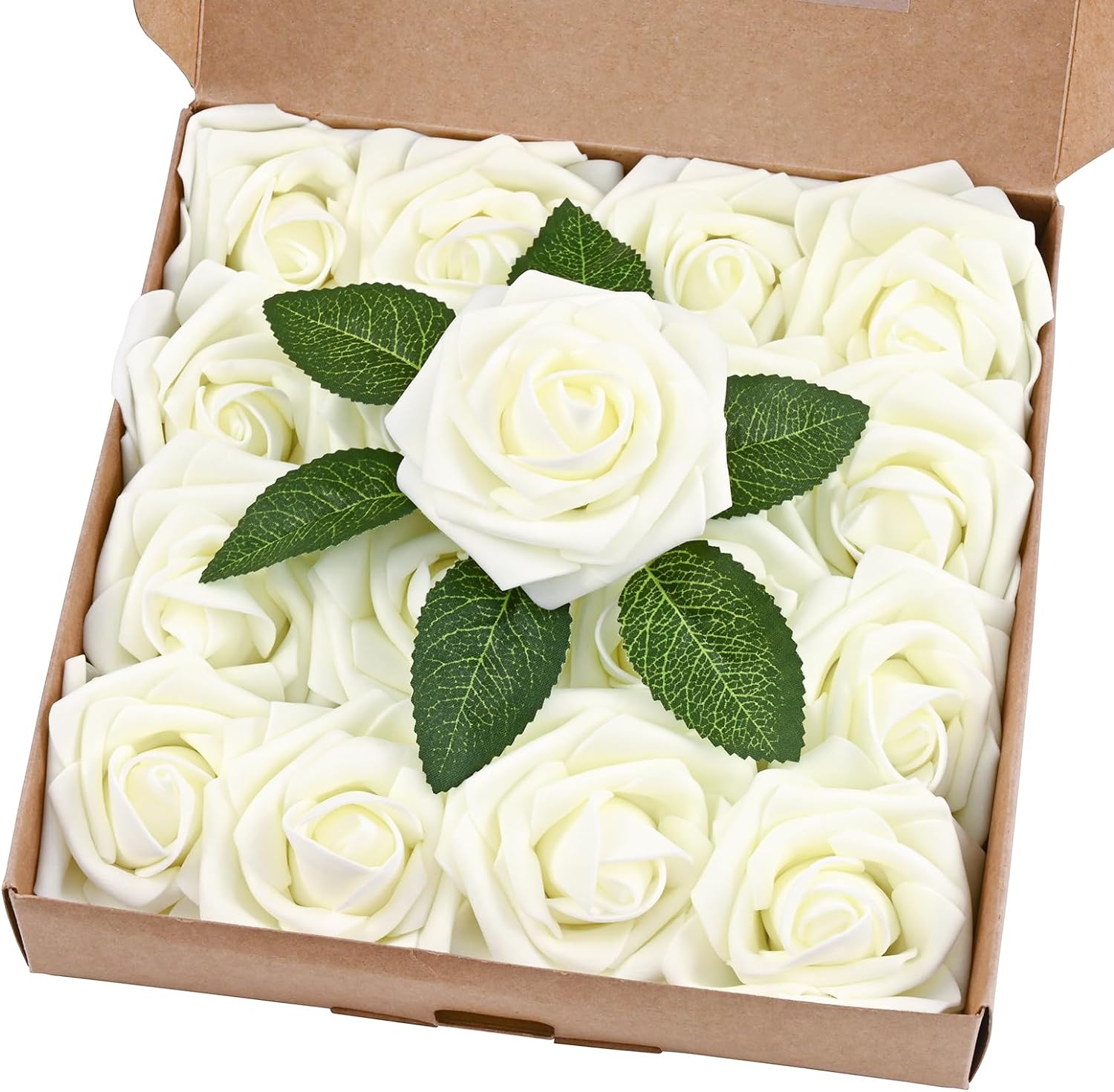 Dolicer 16Pcs White Roses Artificial Flowers, Real Looking Wedding Fake