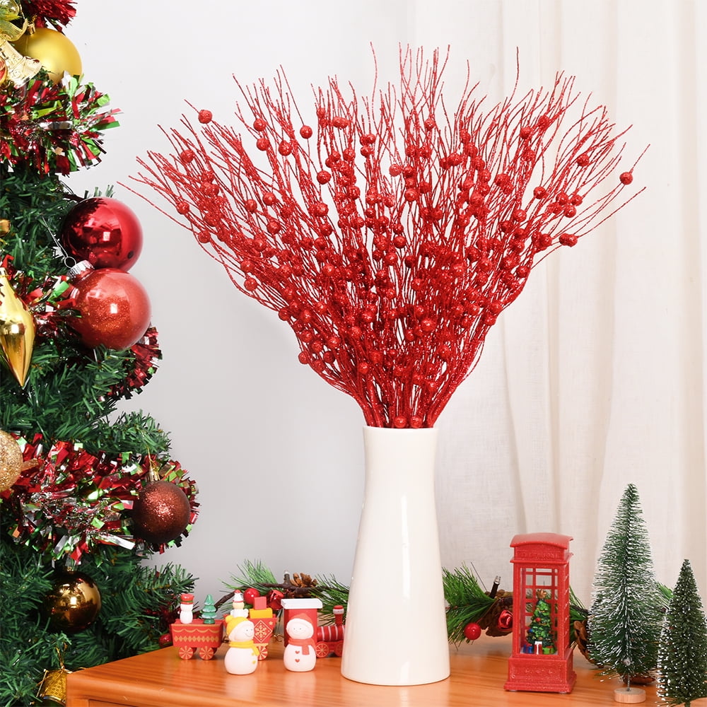 Dolicer 24 Pack Red Berry Picks Christmas Decorations Holiday Gifts, 17