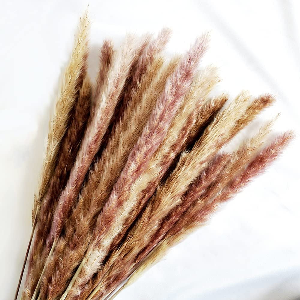 Dolicer 25 Pcs Pampas Grass Dried Artificial Flowers Boho Decor, 17" Natural Brown Pompas Grass Bouquet Decor Home Farmhouse Decor