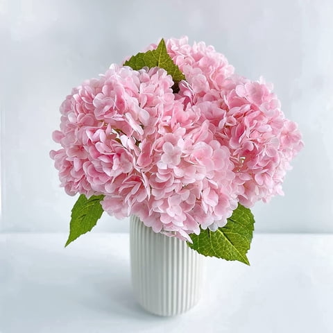Lyacmy 3 Pcs Real Touch Hydrangea Artificial Flowers, 21" Pink Fake Latex Hydrangea with Stems Leaves Full Hydrangea Flowers Heads Home Decor
