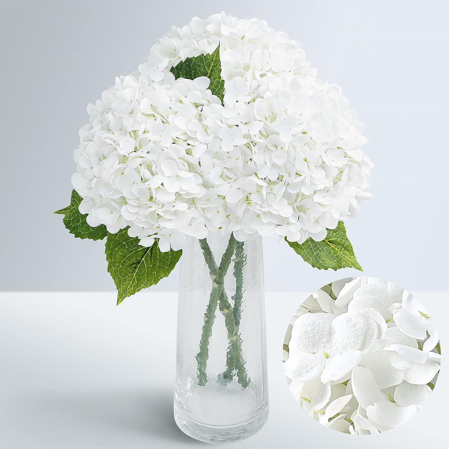 Dolicer 3 Pcs Real Touch Hydrangea Artificial Flowers, 21" White Fake