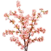 Dolicer 3Pcs Cherry Blossom Flowers Fall Silk Flowers Artificial Flowers Christmas, Pink Faux Flowers Stems Branch in Vase for Wedding Home Decor, 39 Inchs