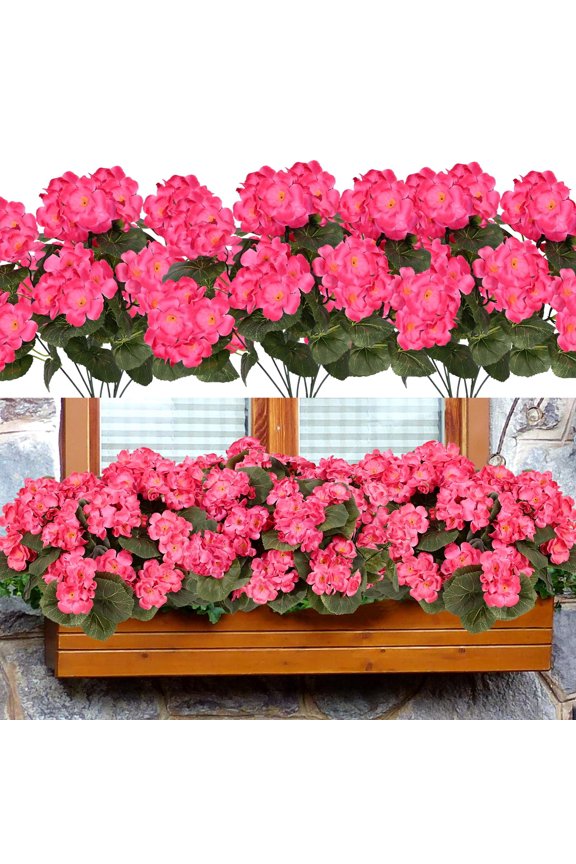 4Pcs Artificial Geraniums for Outdoors Realistic Artificial Flowers, UV Resistant Rose Red Fake Geraniums Silk Flowers Outdoor Decor