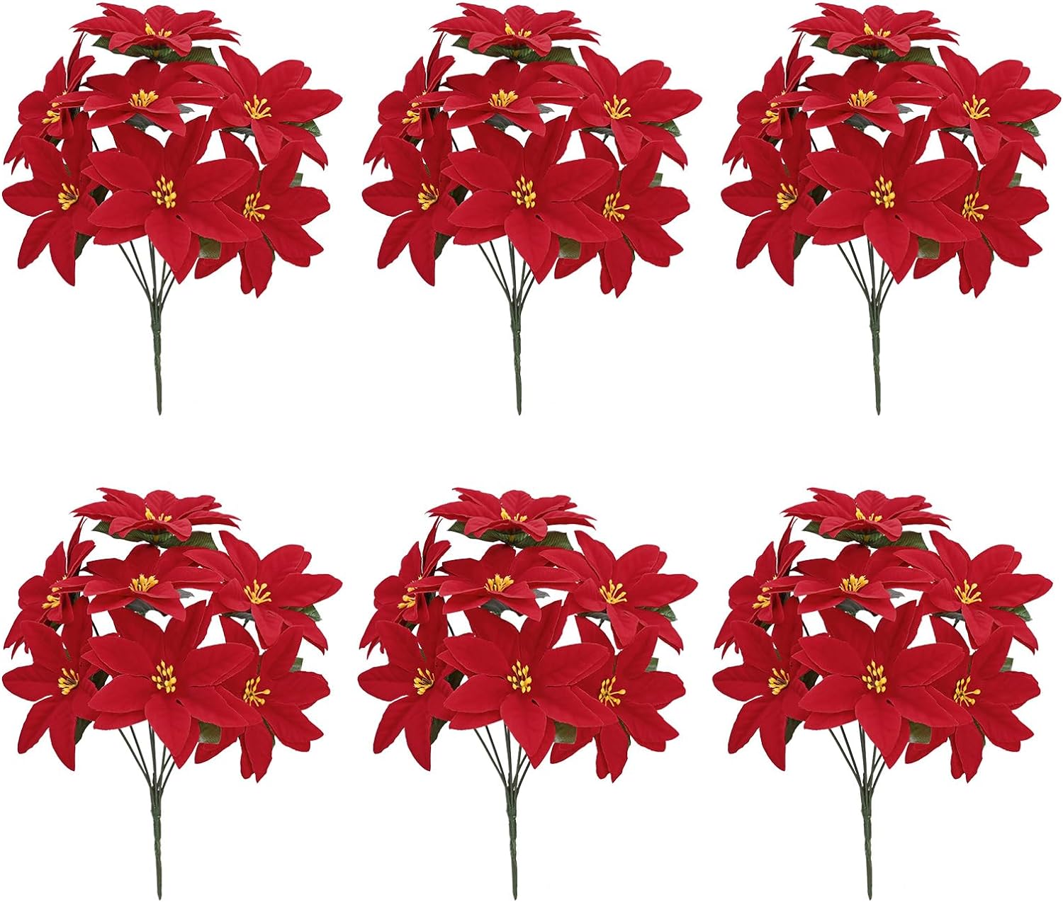 Dolicer 6 Pack Christmas Flowers Artificial Velvet Poinsettia Flowers