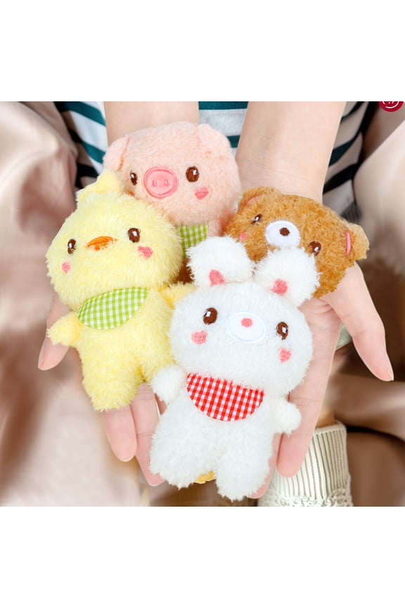 4 PCS Cute Plush Animal Keychain Set, Bunny Bear Chick Pig Bag Charms