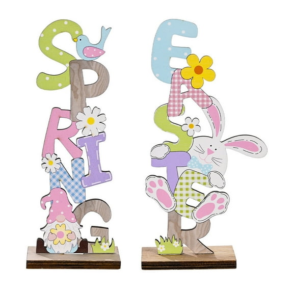 Dolked 2pcs Easter Desktop Decoration, Wooden Alphabet Color Decoration for Home Office Decoration, 7.9x3.15in