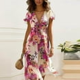 thumbnail image 1 of Dolkfu 1/4sleeve Women'S Clothing Retro Mid-Length Red V-Neck Faux-Wrap Dresses Chiffon Classic Regular Printed Flowers Dresses Red,Xxl, 1 of 3