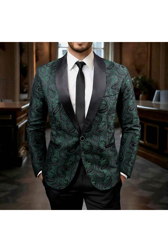 Artistic Style Going Out Jackets Long Sleeve Green Collared Button Suit Patchwork Leisure Refined Abstract Jackets Green,Xxl