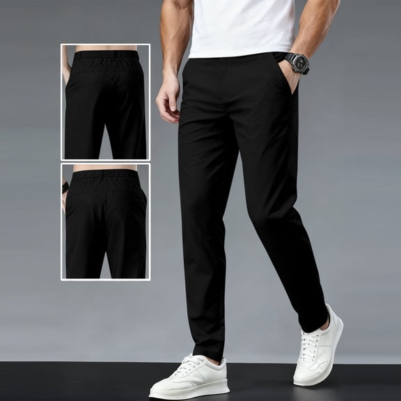 Dolkfu Athletic Winter Pants for Men Cargo Hiking Black Sweatpants Track Elastic Waist Active Men's Trousers,S
