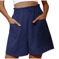 thumbnail image 1 of Dolkfu Baggy Women's Shorts Wide Leg Knitting Cotton Shorts with Pocket Blue Elastic Waist Shorts for Women XL, 1 of 5