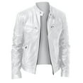 thumbnail image 1 of Dolkfu Band Collar Men Jacket Casual Faux Leather White Bomber Jacket Zipper Motocycle Outerwear Winter Mens Outerwear 4XL, 1 of 3