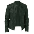 thumbnail image 1 of Dolkfu Band Collar Men Winter Jacket Faux Leather Green Casual Bomber Jacket Motocycle Zipper Outerwear Men's Fall Coats L, 1 of 3