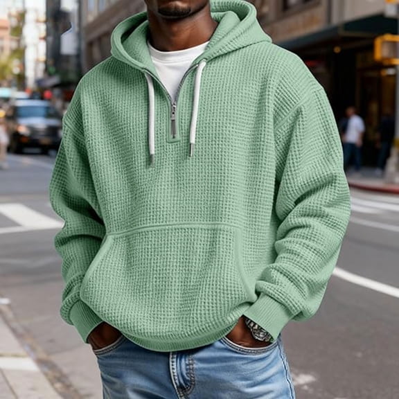 Dolkfu Big and Tall Hoodies for Men Quarter Zip Waffle Pullover Sweatshirts Hooded Long Sleeve Men’S Shirts 4X