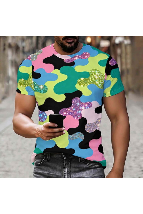 Big and Tall Shirts for Men Graphic Short Sleeve T-Shirt Athletic Crew Neck Camoufalge Mens T-Shirts M