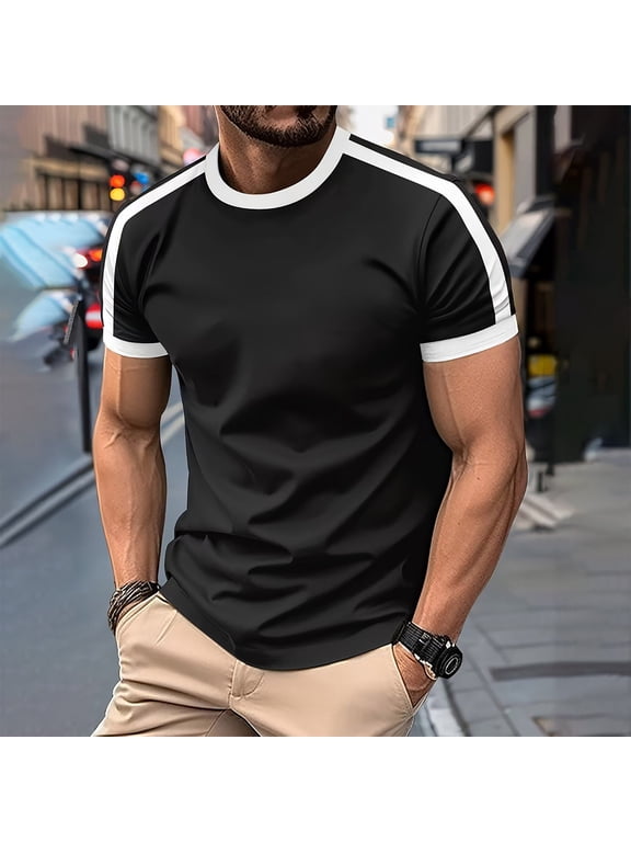 Black Graphic Tees Men Crew Neck Short Sleeve Minimalist Tops Refreshing Striped T-Shirts Mens T-Shirts
