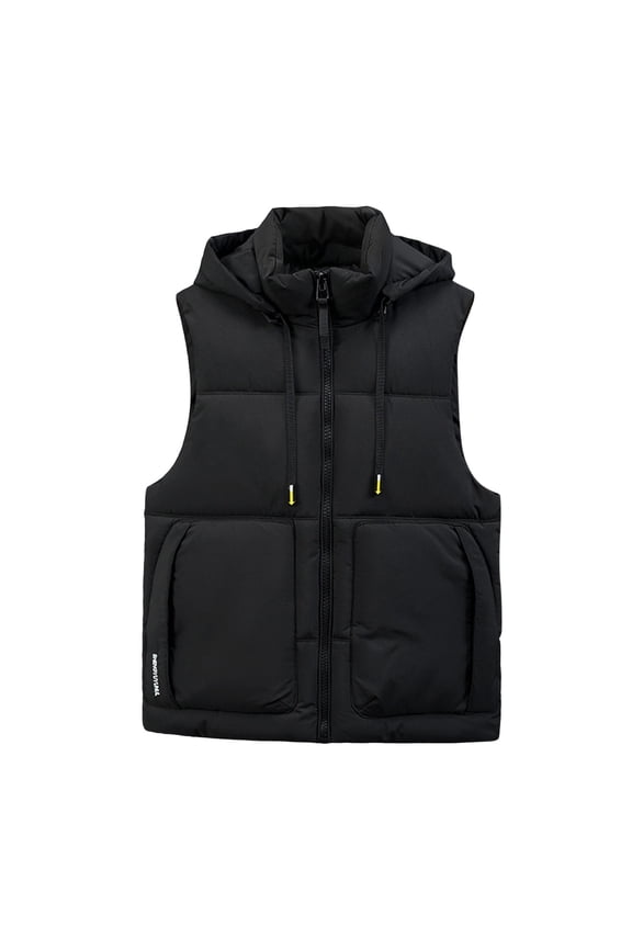 Black Jacket Men Hooded Thick Puffer Vest Sleeveless Zip up Puffer Jacket Mens Winter Coats 3XL