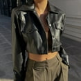 thumbnail image 1 of Dolkfu Black Jackets for Women Faux Leather Cropped Bike Jacket Motorcycle Classic Fit Streetwear Fall Coats for Women L, 1 of 6