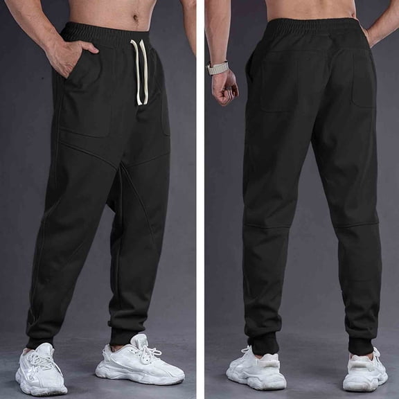 Dolkfu Black Mens Casual Pants Jogger Athletic Drawstring Sweatpants Elastic Waist Outdoor Active Trousers for Men,XXL