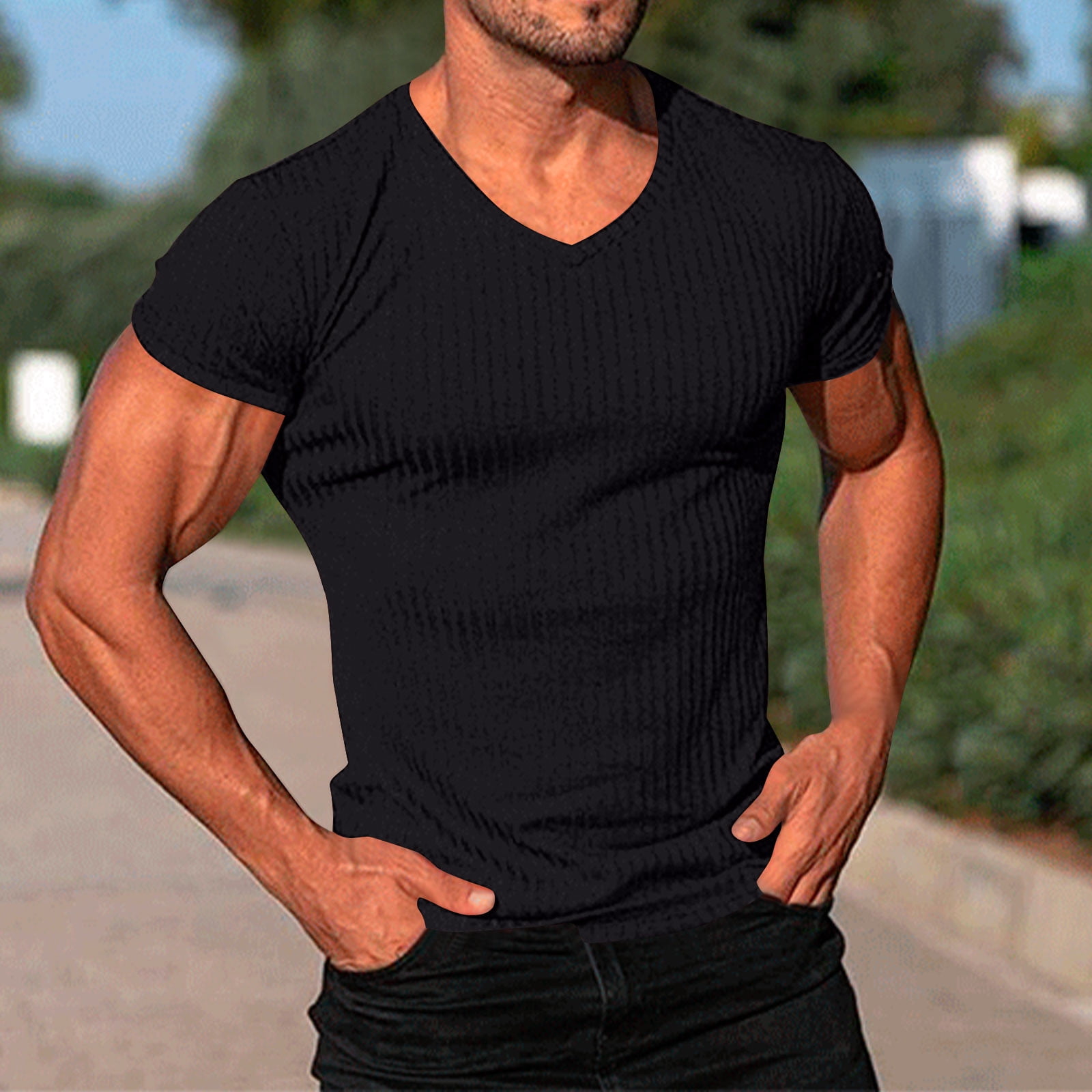 Dolkfu Black Nice Shirts for Men Muscle Short Sleeve Lightweight Tight ...