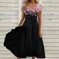 thumbnail image 1 of Dolkfu Black Summer&Fall Dresses for Women V-Neck Short Sleeve Refreshing Long Peasant Dresses Printed Floral Chiffon Casual Regular Dresses Black,L, 1 of 5