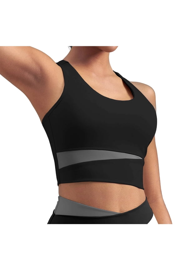 Black Tops for Women Trendy Polyester Sleeveless Crew Neck Yoga Clothing Pull-on Refreshing Patchwork Modern Tank Tops Black,S