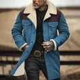 thumbnail image 1 of Dolkfu Blue Men Winter Jacket Mid Length Suede Trench Coat with Pocket Zip up Outerwear Coats for Men 3XL, 1 of 6