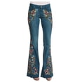 thumbnail image 1 of Dolkfu Blue Pants for Women Trendy Bootcut Western Style Rayon Blend Full Cargo Pants Embroidered Vintage Finish Embroidered Rigid Waist Dark Blue,L, 1 of 6