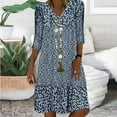 thumbnail image 1 of Dolkfu Blue Summer&Fall Dresses for Women Boho 3/4 Sleeve V-Neck Mid-Length Dresses Flowers Relaxed Fit Retro Vintage Printed Shift Dresses Blue,L, 1 of 6