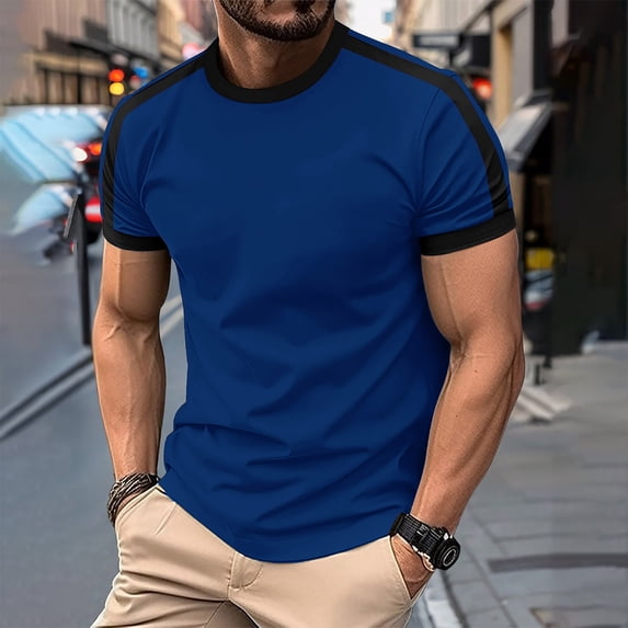 Dolkfu Blue White T Shirts for Men Crew Neck Minimalist Short Sleeve Tops Refreshing Striped T-Shirts Men'S Shirts