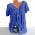 thumbnail image 1 of Dolkfu Blue Womens Summer Tops Short Sleeve V-Neck Tops Stylish Solid Color Romance T-Shirts Women'S Shirts, 1 of 5