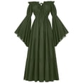 thumbnail image 1 of Dolkfu Boat Neck Women'S Clothing Long Sleeve Green Refined Maxi Fit & Flare Dresses Waist Cinched Modern Cotton Blend Regular Solid Dresses Green,Xl, 1 of 4