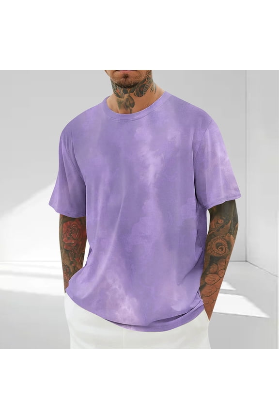 Boho T&nbsp;Shirts&nbsp;for Man Short Sleeve Purple Crew Neck Tops Vintage Finish Patchwork T-Shirts Summer Tops