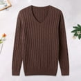 thumbnail image 1 of Dolkfu Brown Sweaters for Man Cable Knit V-Neck Sweaters Loose Solid Pullover Knitwear Big and Tall L, 1 of 8