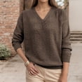 thumbnail image 1 of Dolkfu Brown Womens Winter Sweaters Casual V Neck Lace Sweater Long Sleeve Casual Knit Tops Womens Sweater Tops L, 1 of 3