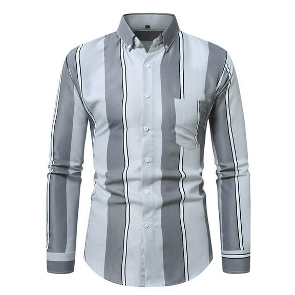 Dolkfu Business Mens Fall Shirts Slim Fit Striped Dress Shirt Button Down Long Sleeve Shirt Mens Vacation Shirts M
