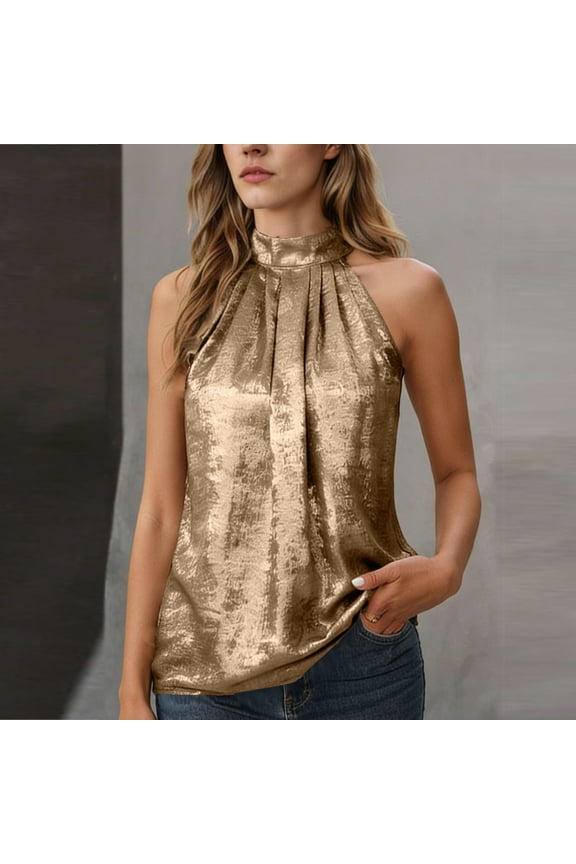 Business Tops for Women Halter Smocked Tank Tops Sleeveless Mock Neck Womens Vacation Shirts M