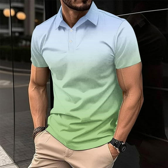 Dolkfu Bussiness Tee Shirts Men's Po-lo Short Sleeve Gradient Color Golf Shirts Tops Men,XXL