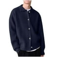 thumbnail image 1 of Dolkfu Button Down Men Fall Sweaters Blue Classic Fit Cardigan Sweaters Men's Lapel Collar Ribbed Knitwear XXL, 1 of 2