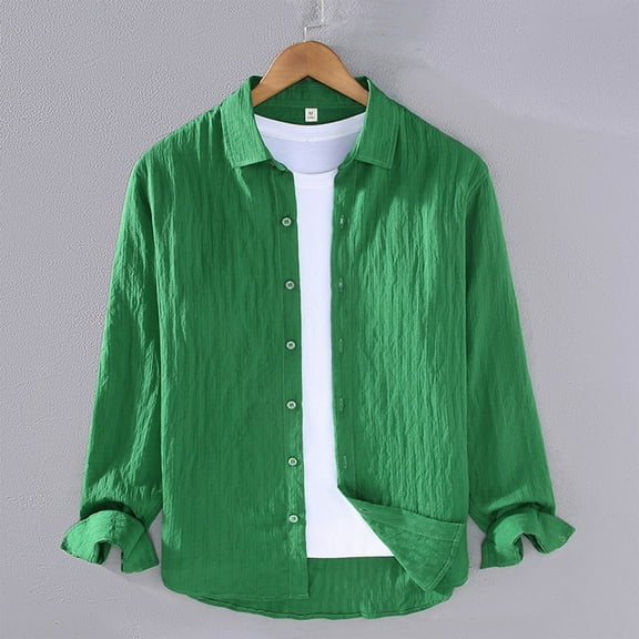 Dolkfu Button Down Mens Long Sleeve Shirt Pleated Solid Collared Shirts Loose Shirt Winter Shirts for Men M