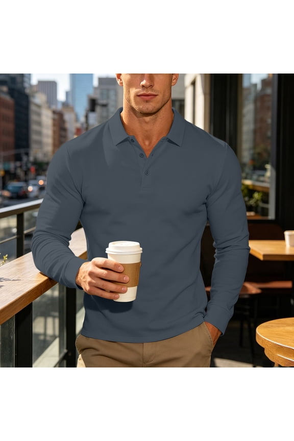 Refreshing Funny&nbsp;Shirts Long Sleeve Collared Button Gray Polos Outdoor Solid Modern Tops Dark Gray,M