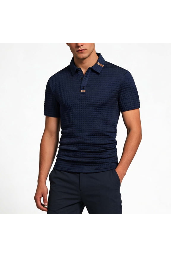 Button Graphic Tees Blue Collared Old Money Short Sleeve Tops Solid Retro Vintage Modern Polos Navy,S